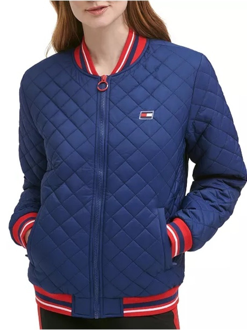 Tommy Hilfiger Sport Blue Quilted Bomber Jacket - Size Medium